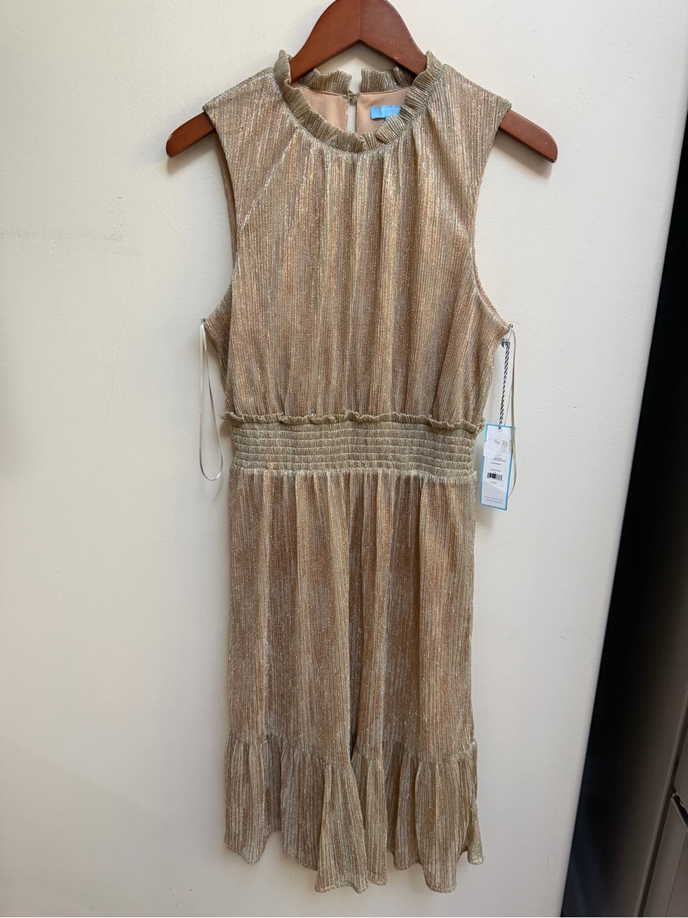 NWT Draper James RSVP Shimmery Gold Sleeveless Ruffle Dress